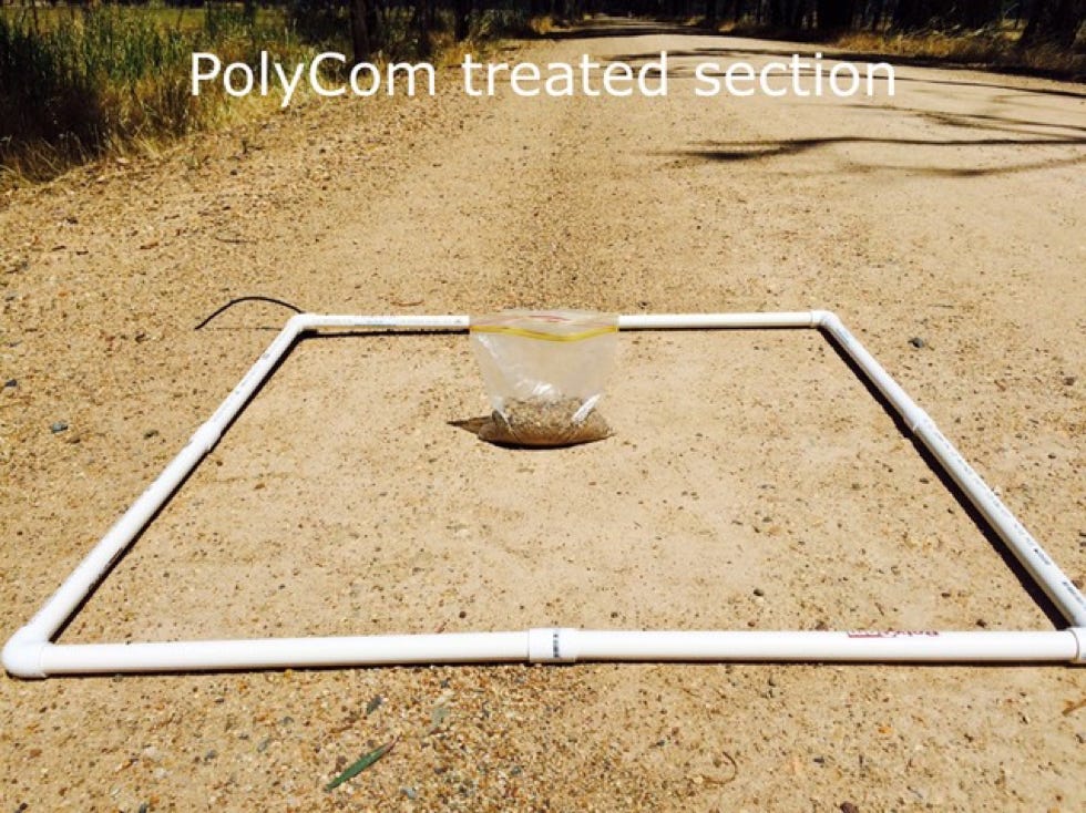 Less loose material collected from  test on PolyCom treated Road Earthco Projects